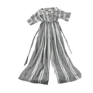Her Modesty Black & White Striped Short Sleeve Wide Leg Jumpsuit Size Small